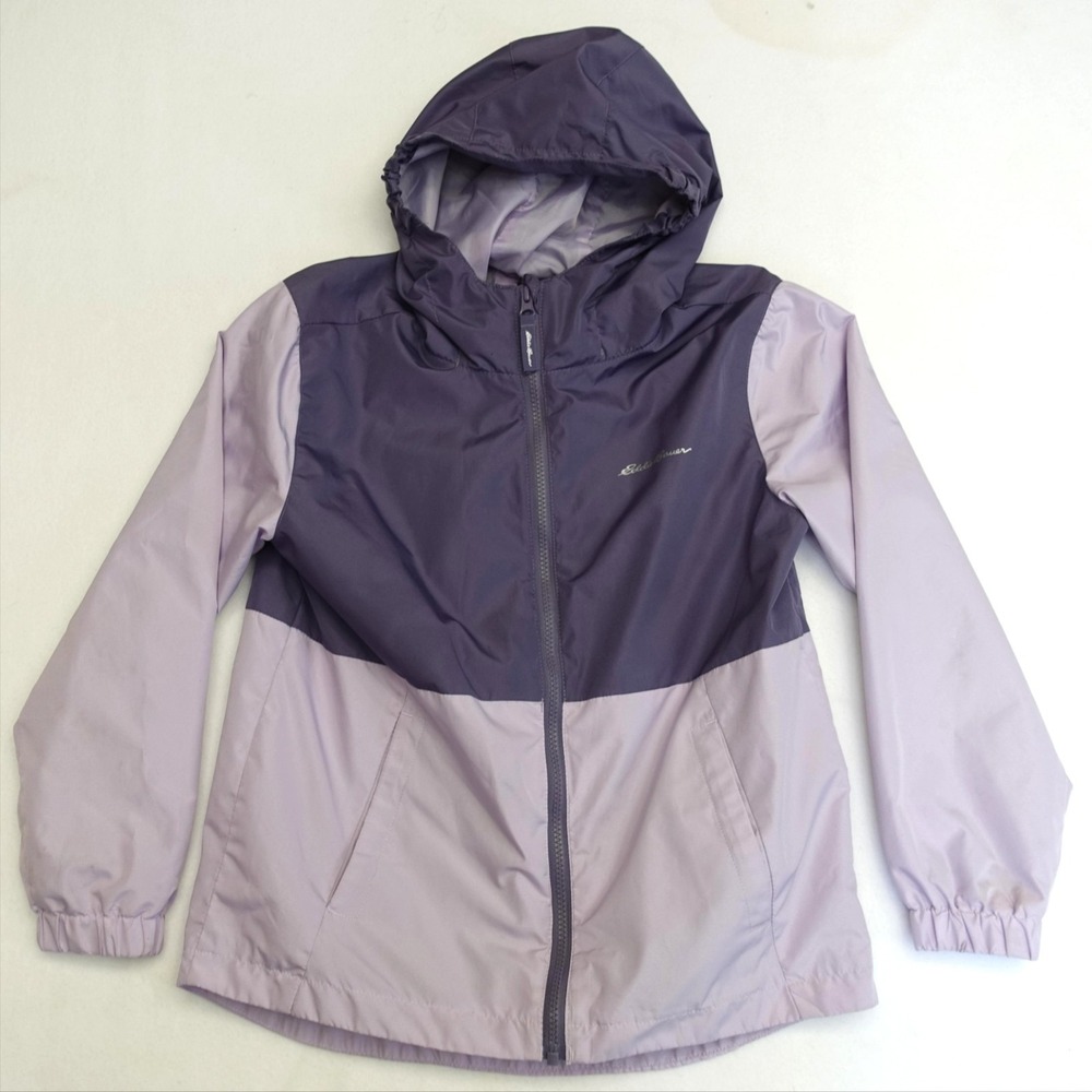 Eddie Bauer Jacket Kids 10/12 Purple Colorblock Hooded Windbreaker Lightweight